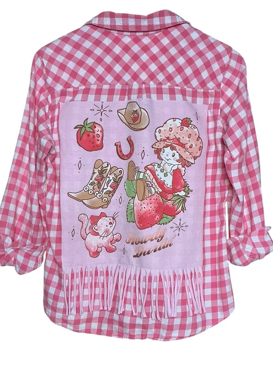 croft & barrow Tops - Strawberry Shortcake Upcycled Top Flannel Shirt Western Fringe Cowgirl